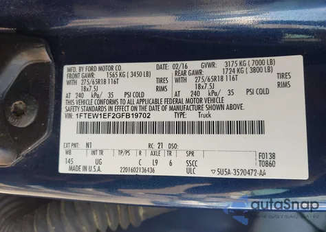 2016 Ford F-150 Xlt из США, поврежденный, VIN 1FTEW1EF2GFB19702